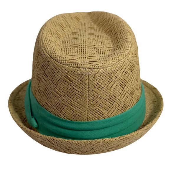 C.C Exclusives Woven Straw Fedora Hat Green Band S/M Lightweight Summer EUC